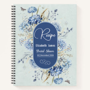 Dusty Blue and Green Floral Bridal Shower Recipe Notebook
