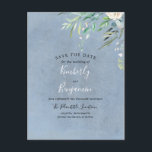 Dusty Blue and Greenery Save the Date Announcement Postcard<br><div class="desc">Dusty blue and greenery save the date postcards</div>