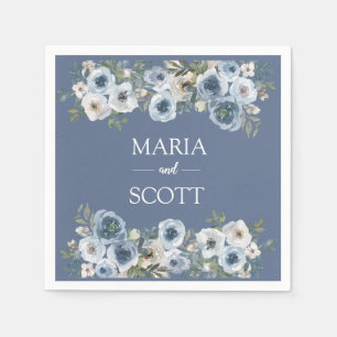 Dusty Blue And Grey Floral Botanical Wedding   Napkin