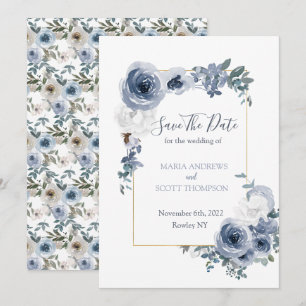 Dusty Blue and Grey Floral Botanical Wedding Save The Date