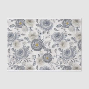 Dusty Blue and Grey Watercolor Floral Pattern Tissue Paper