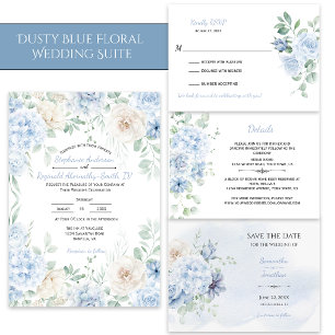 Dusty Blue and Ivory Floral Wedding Invitation
