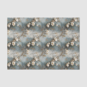 Dusty Blue and Ivory Shabby Floral Decoupage Paper