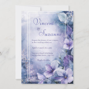 Dusty Blue and Lavender Floral Wedding  Invitation
