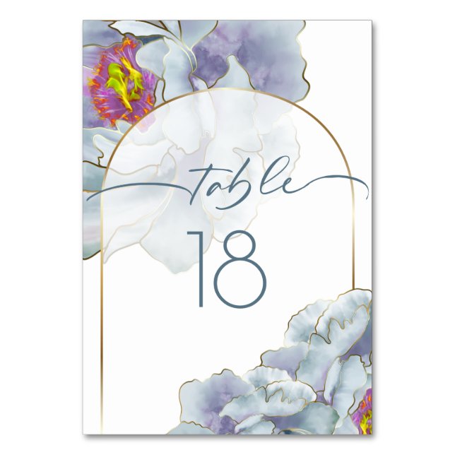 Dusty Blue and Lilac  Exotic Floral Table Number (Front)