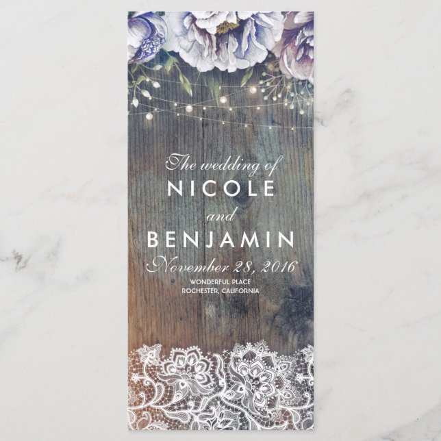 Dusty Blue and Maroon Floral Wedding Programs Programme (Front)