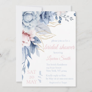 Dusty Blue and Mauve Floral Bridal Shower  Invitation