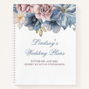 Dusty Blue and Mauve Floral Elegant Modern Notebook
