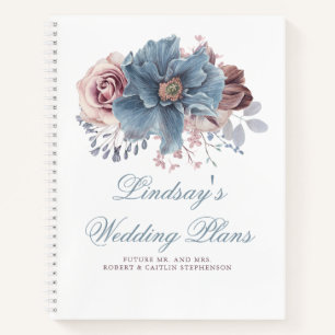 Dusty Blue and Mauve Floral Elegant Modern Notebook