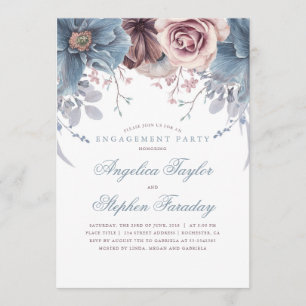 Dusty Blue and Mauve Floral Engagement Party Invitation