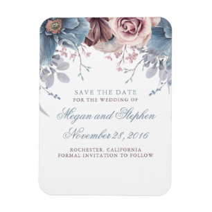 Dusty Blue and Mauve Floral Save the Date Magnet