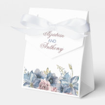 Dusty Blue and Mauve Floral Watercolor Wedding Fav