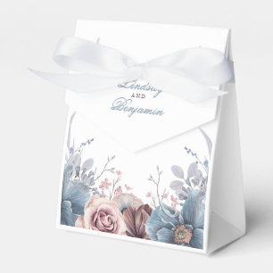 Dusty Blue and Mauve Floral Watercolor Wedding Favour Box