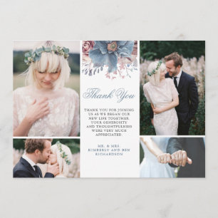 Dusty Blue and Mauve Floral Wedding Photos Invitation