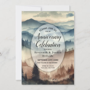 Dusty Blue and Mocha Brown Mountains Anniversary Invitation