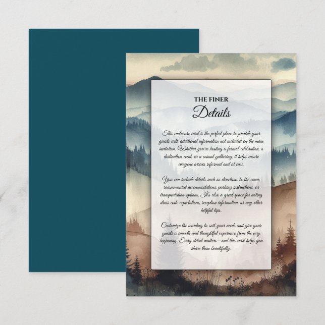 Dusty Blue and Mocha Brown Mountains Enclosure Card (Front/Back)