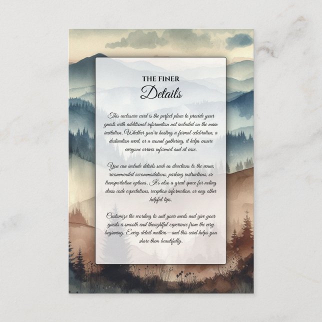 Dusty Blue and Mocha Brown Mountains Enclosure Card (Front)