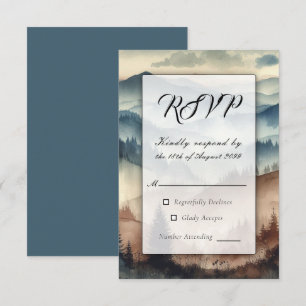 Dusty Blue and Mocha Brown Mountains RSVP Card