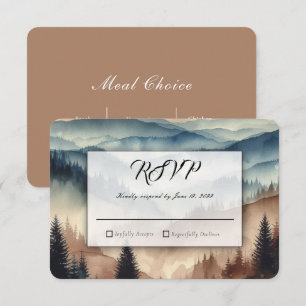 Dusty Blue and Mocha Brown Mountains Wedding RSVP Card