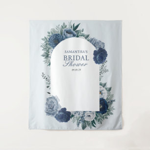 Dusty blue and navy Floral Bridal Shower backdrop Tapestry