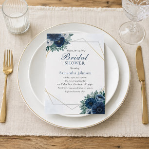Dusty Blue and navy Floral Bridal Shower Invitation