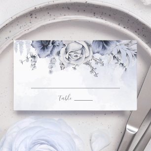 Dusty Blue And Navy Floral Elegant Wedding Place Card
