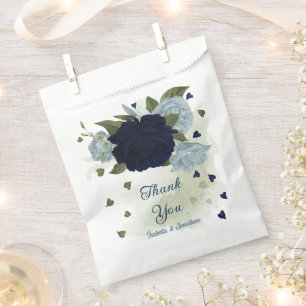 dusty blue and navy floral greenery wedding favour bags