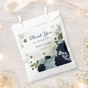 dusty blue and navy floral greenery wedding favour bags
