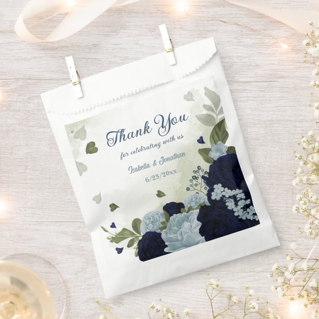dusty blue and navy floral greenery wedding favour bags (Clipped)