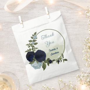 dusty blue and navy floral greenery wedding favour bags