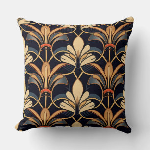 Dusty Blue and Orange Art Deco Cushion