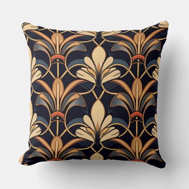 Dusty Blue and Orange Art Deco Cushion (Front)