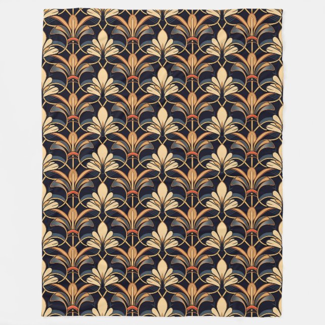 Dusty Blue and Orange Art Deco Fleece Blanket (Front)