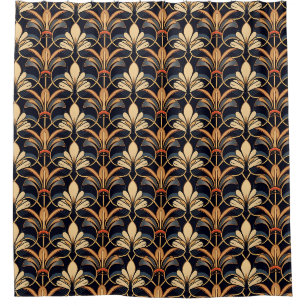 Dusty Blue and Orange Art Deco Shower Curtain