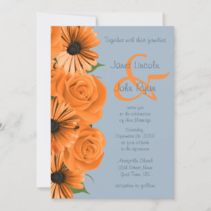 Dusty Blue and Orange Roses & Daisies2 Invitation