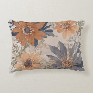 Dusty Blue and Orange Watercolor floral Decorative Cushion