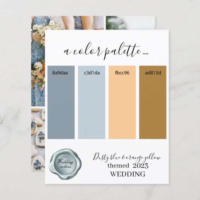 Dusty blue and orange yellow Wedding colours Palet (Front/Back)