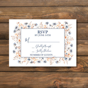 Dusty Blue and Peach Boho Wildflower RSVP Card