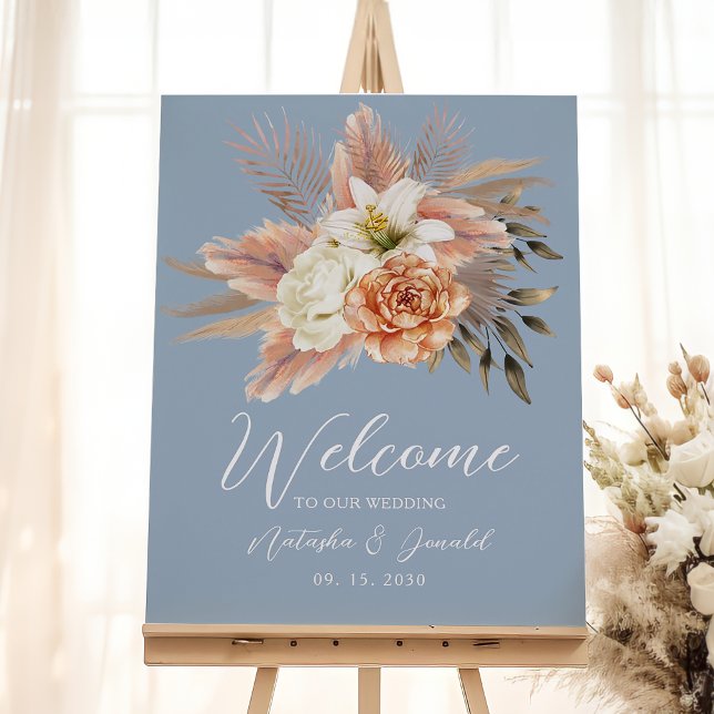Dusty Blue and Peach Floral Wedding Welcome Poster (Creator Uploaded)