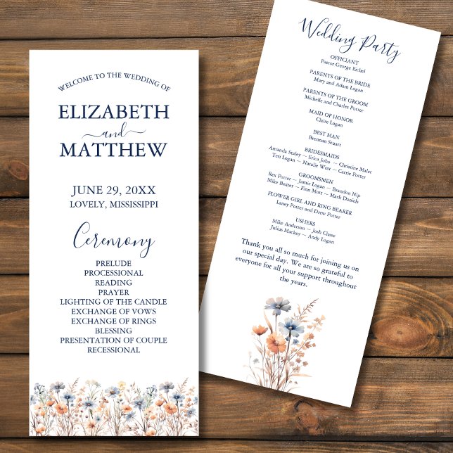 Dusty Blue and Peach Wildflowers Wedding Program (Creator Uploaded)