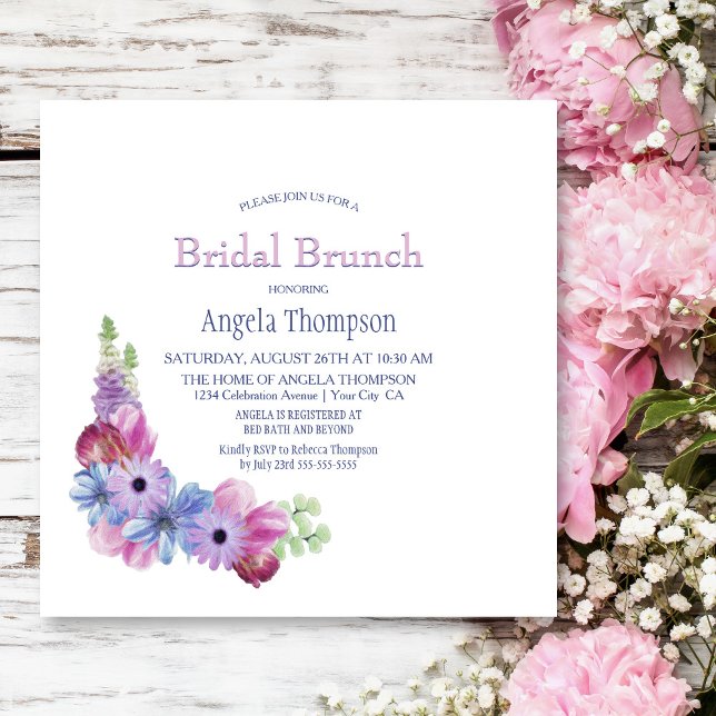 Dusty Blue and Pink Floral Bridal Brunch Invitation (Creator Uploaded)