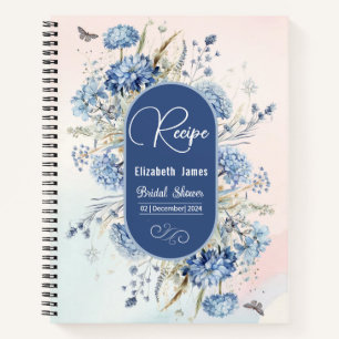 Dusty Blue and Pink Floral Bridal Shower Recipe Notebook