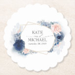 Dusty Blue and Pink Floral Elegant Paper Coaster<br><div class="desc">Blue and dusty rose floral coasters</div>