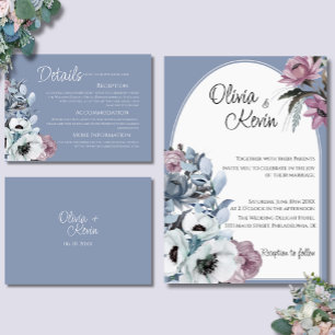 Dusty Blue and Pink Floral Modern Wedding  Enclosure Card
