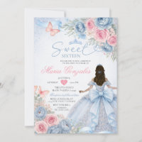 Dusty Blue and Pink Floral Princess Sweet Sixteen
