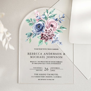 Dusty Blue and Pink Floral Wedding Acrylic Invitations