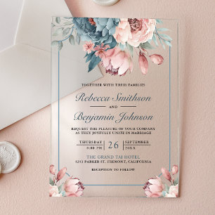 Dusty Blue and Pink Floral Wedding Acrylic Invitations