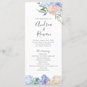 Dusty Blue and Pink Floral Wedding Program Programme