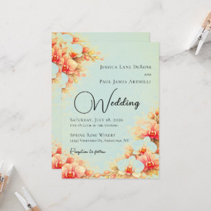 Dusty Blue and Pink Orchid Wedding Invitation