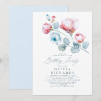Dusty Blue and Pink Romantic Floral Birthday